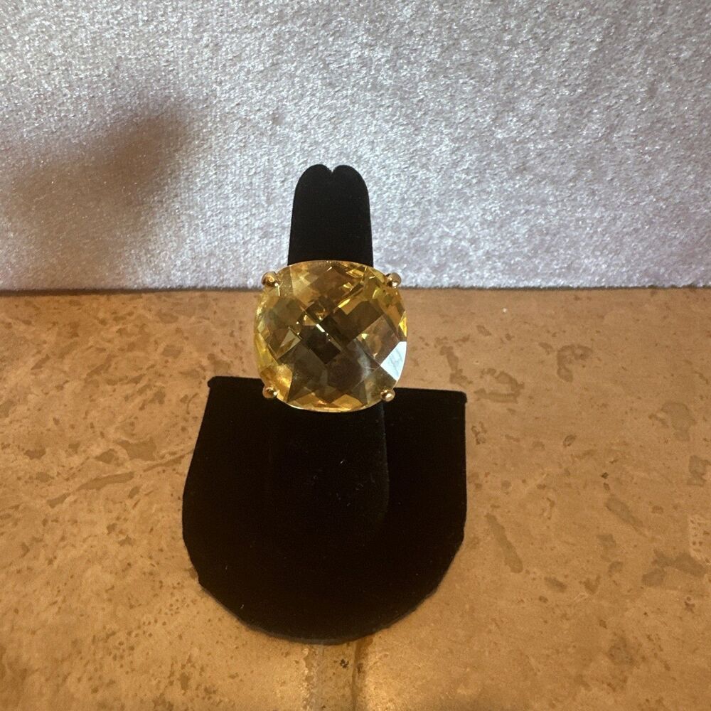 Designer Lauren G Adams LGA CZ Gold Tone Statement Cocktail Ring Size 6